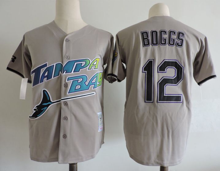 Men Tampa Bay Rays #12 Wade Boggs Grey Throwback MLB Jerseys->tampa bay rays->MLB Jersey